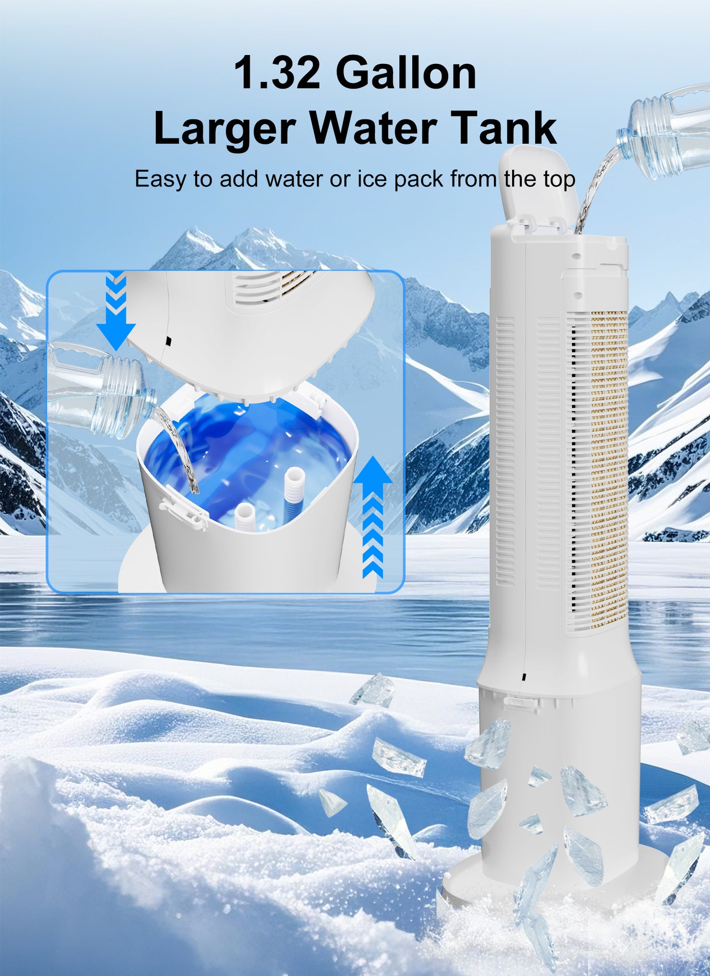 Swamp Cooler, Evaporative Air Cooler with 1.32-Gal Water Tank,4 Ice Packs,Portable Evaporative Cooler for Outdoor