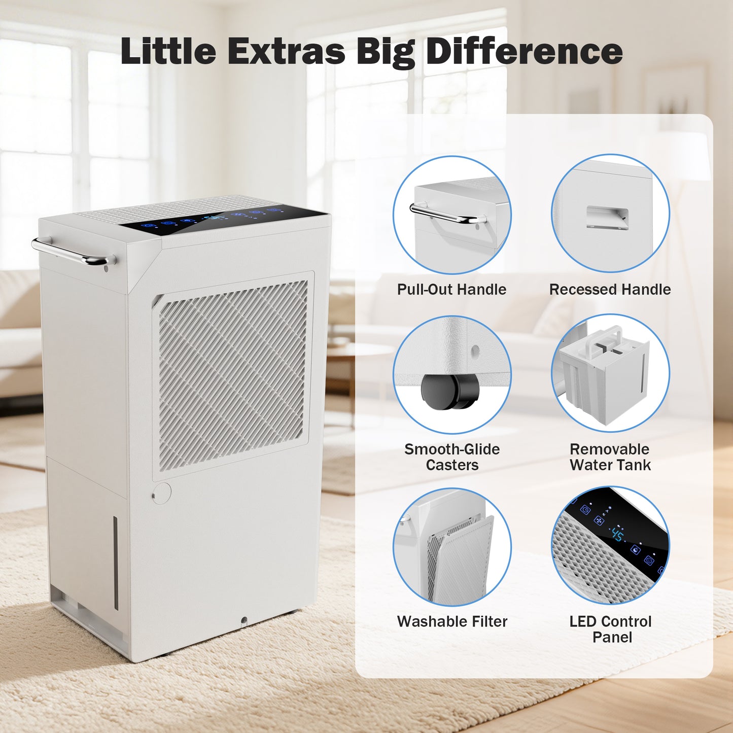 Dehumidifier for Basement & Home, Max 74 Pints, 5000 Sq.ft, Auto Shut Off, Dehumidifier with Drain Hose for Bathroom, Large Room, Garage(Black Display)