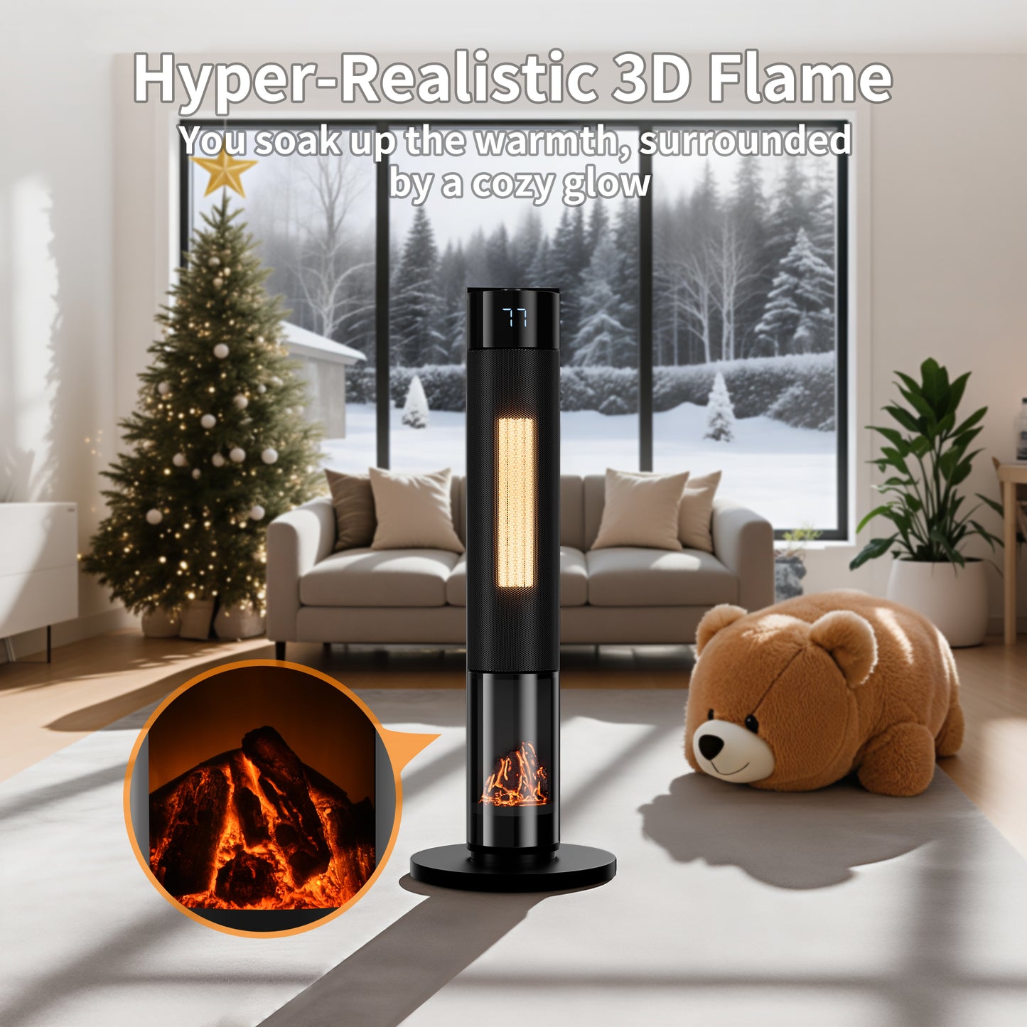 34" Space Heater for Indoor Use, 1500W Electric Heater with Remote, Timer, ECO Mode, Safety Protection for Large Bedroom, Living Room (Black)