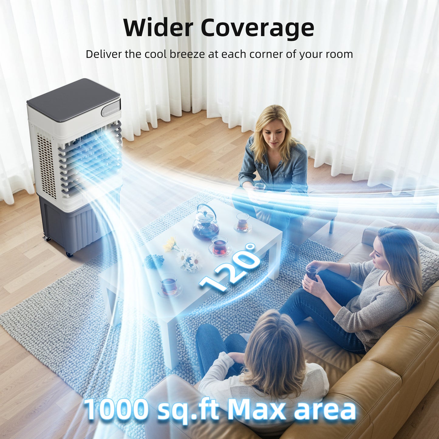 43IN 3600CFM Swamp Cooler Air Conditioner,Evaporative Air Cooler with 13.5-Gal Water Tank,4 Ice Packs,Portable Evaporative Cooler for Outdoor Patio Garage