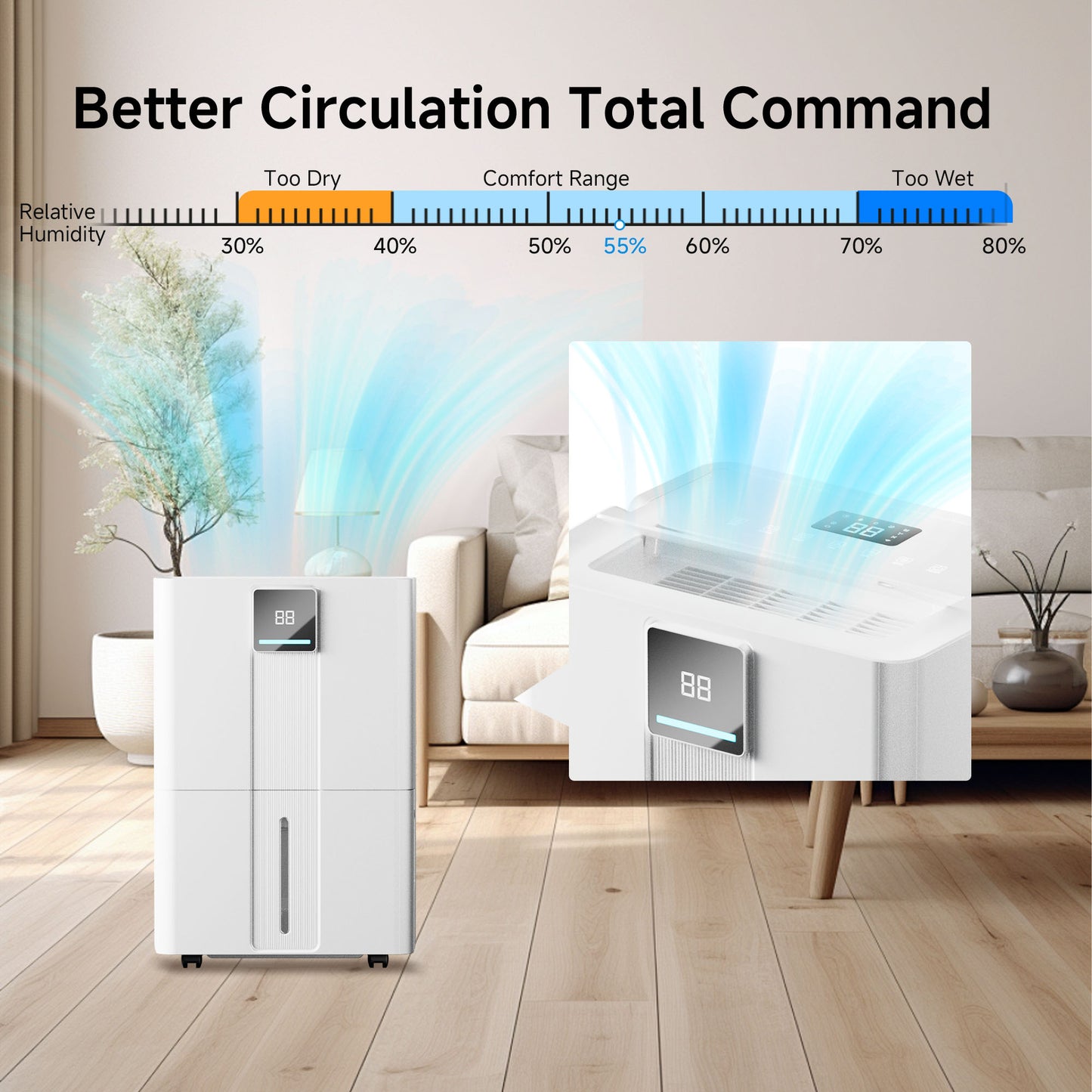 Akires Dehumidifier, Max 100 Pint(35 Pint DOE) for Basement & Home, 6000 Sq.ft, with Drain Hose for Bathroom, Large Room