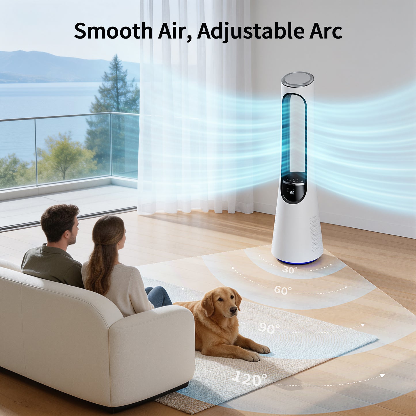 38" Bladeless Tower Fan for Bedroom, Standing Fan 120° Oscillating with Remote, 4 Modes, 20 Speeds for Home, Office
