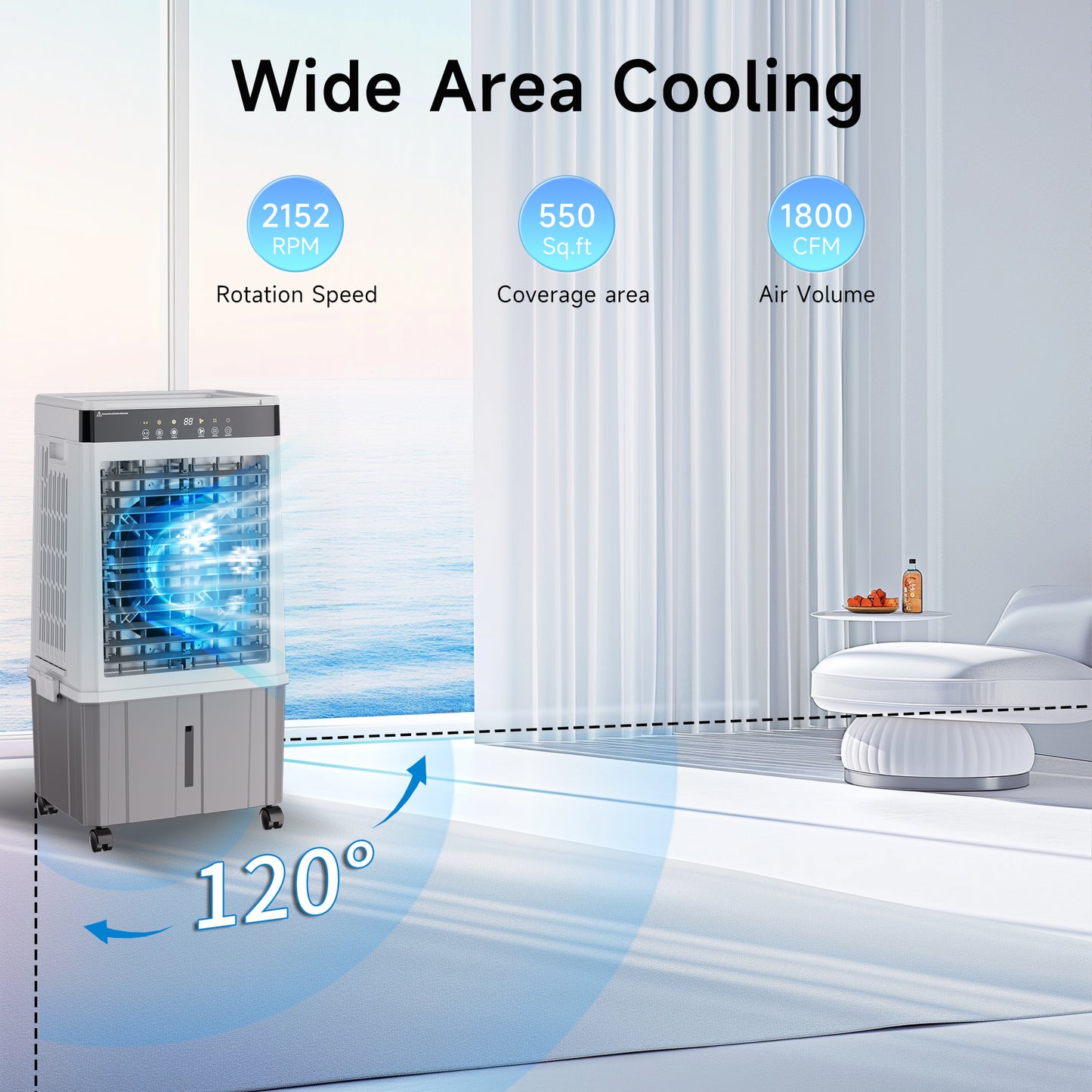 Akires Evaporative Air Cooler 6 Gal, Swamp Cooler, Portable Air Cooling Unit with Remote, 12H Timer, 3 Speeds