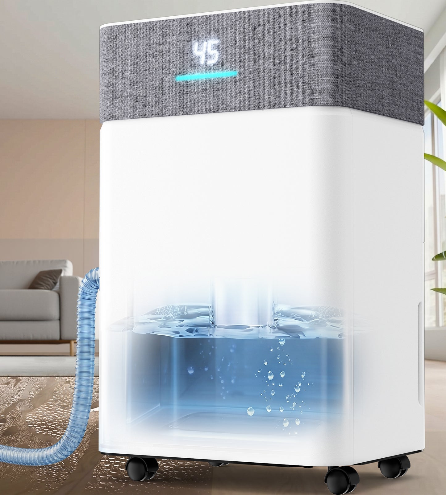 AKIRES 55Pint Dehumidifier for 5000Sq.Ft, Wi-Fi Enabled, Smart Dehumidifier with Drain Hose, 1.15Gal Removable Tank, LED Display, 24H Timer & Child Lock, Dehumidifier for Basement,Bedroom(Matte White)