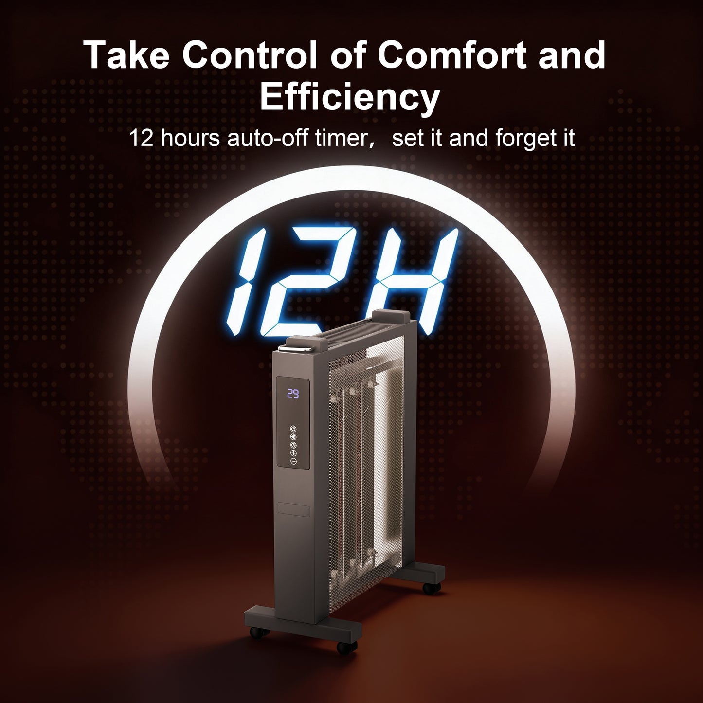Air Convection Heaters for Indoor Use, Electric Space Heater Large Room Office 1500W with Thermostat, ECO, Remote, Wheel, 12H Timer, Tip-Over & Overheat Protection