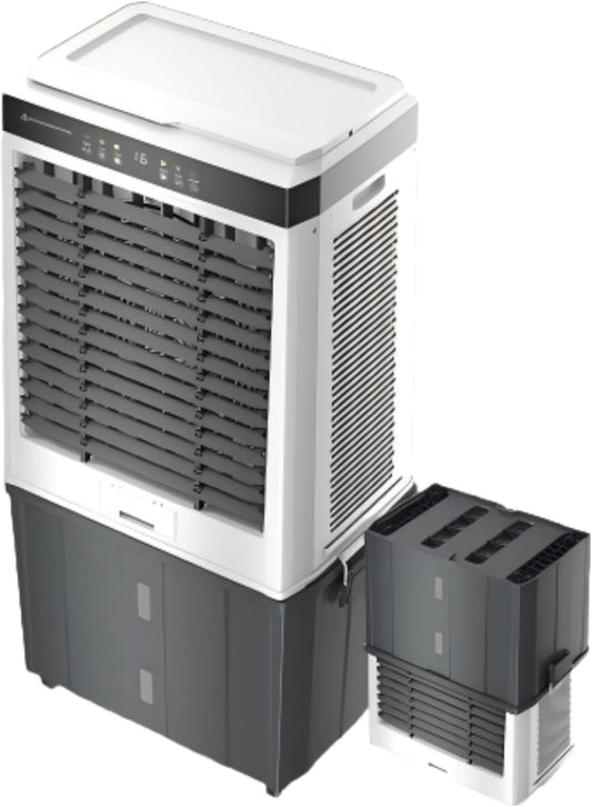 AKIRES 48" Large Swamp Cooler,6288 CFM Evaporative Air Cooler,21.5 Gal Water Tank Portable Air Cooler,120°Oscillation with Remote Control,12H Timer,3 Modes & Wind Speeds for Outdoor Indoor Use,Black