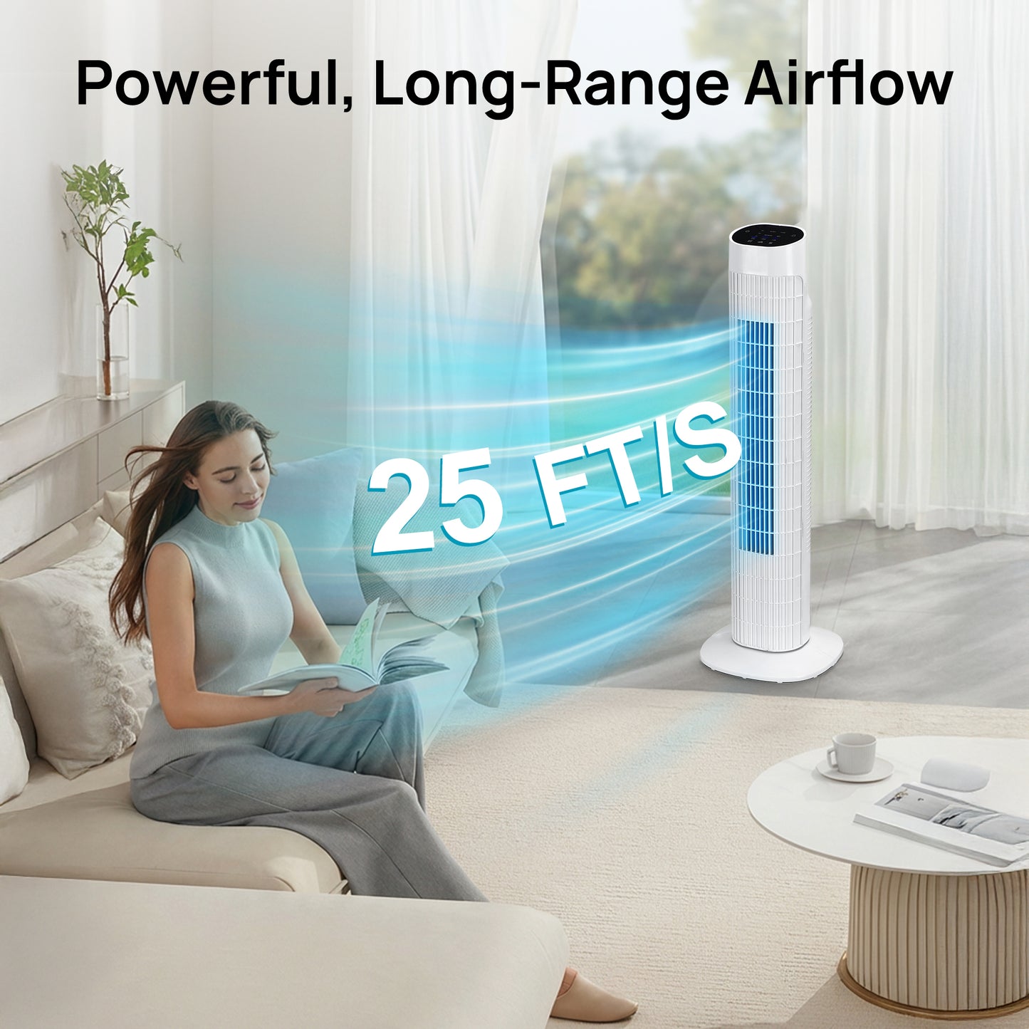 Tower Fan for Bedroom, 31" Oscillating Electric Fan with Remote, 3 Modes, Quiet Fan for Home, Office(White)