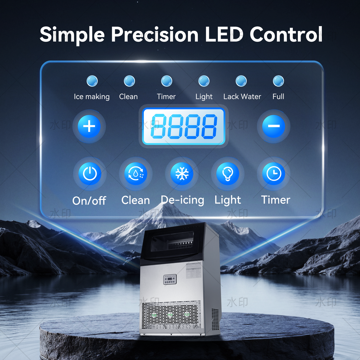 Commercial Ice Maker Machine, 110 Lbs/24H with 33 Lbs Storage, 50 Cubes, Under Counter/Freestanding Ice Makers, Stainless Steel