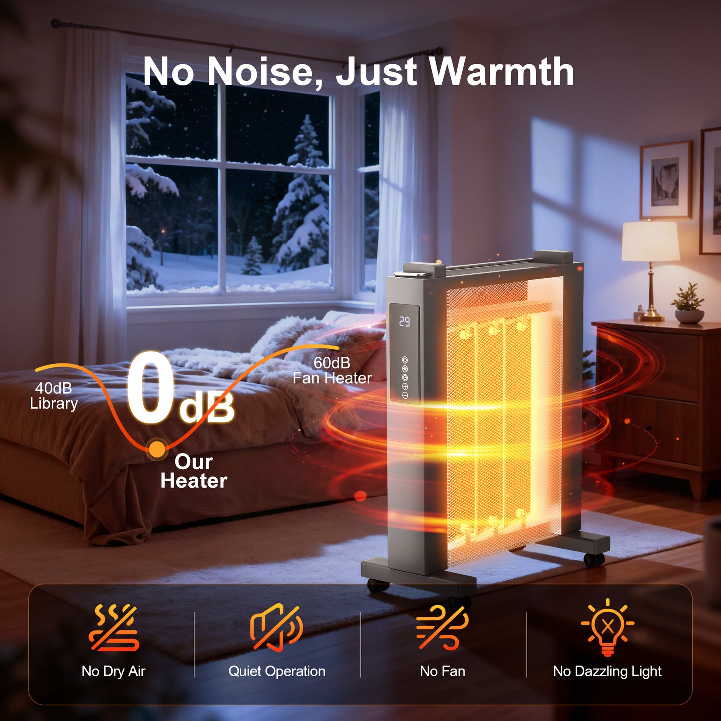 Air Convection Heaters for Indoor Use, Electric Space Heater Large Room Office 1500W with Thermostat, ECO, Remote, Wheel, 12H Timer, Tip-Over & Overheat Protection