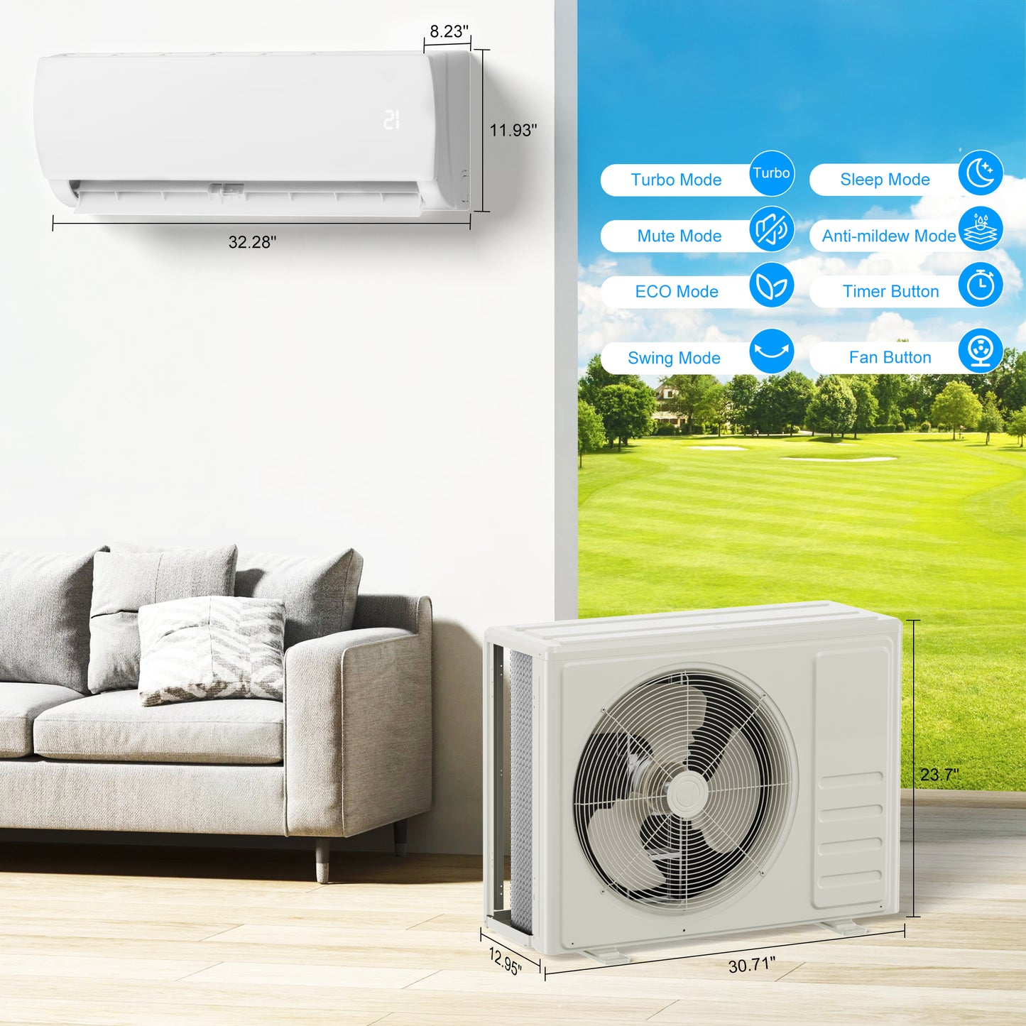 12000 BTU Mini Split AC/Heating System with Inverter, 19 SEER2 230V Energy Saving Ductless Air Conditioner with Heat Pump, Split AC Unit Cools Up to 750 Sq. Ft