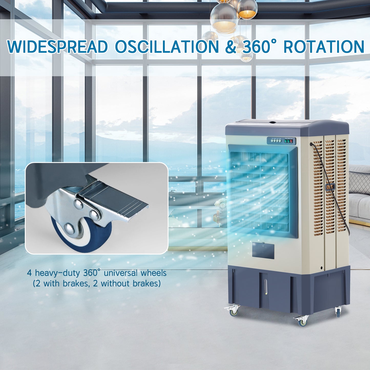 4800CFM Portable Swamp Cooler,40IN Evaporative Air Cooler for 970Sq.ft of Space, Evaporative Cooler with Auto Fill,10.6-Gal Water Tank,3 Ice Packs, Cooling Fan for Outdoor