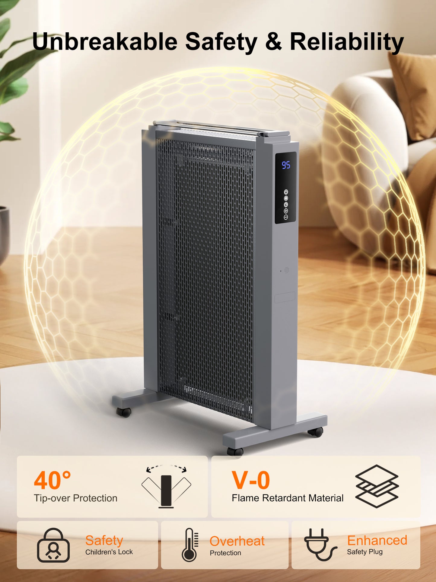 Electric Mica Infrared Space Heater Indoor Use,1500W Large Room Heater with Smart Thermostat,Overheat & Tip-Over Protection,Remote,24h Timer, Quite Whole Room Heater for Bedroom Office