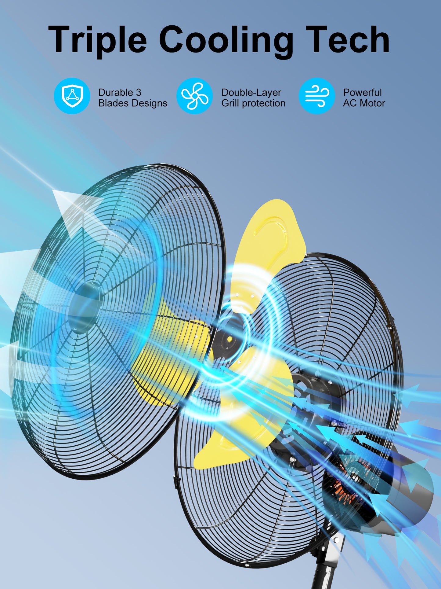 20" Oscillating Wall Mount Fan with Adjustable Tilt, 7200CFM High Velocity Wall Fan with 3 Speed, Heavy Duty Industrial Fans for Workshop