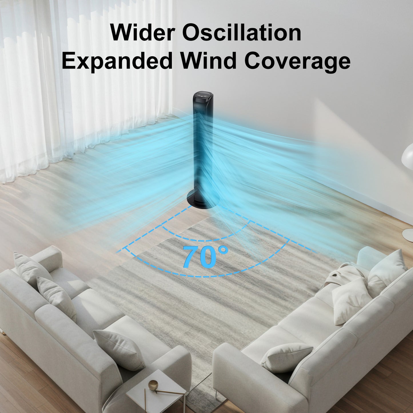 Tower Fan, 30" Standing Fan with Remote, 70° Oscillation, 3 Speeds, 24H Timer Floor Fan for Bedroom, Living Room, Office