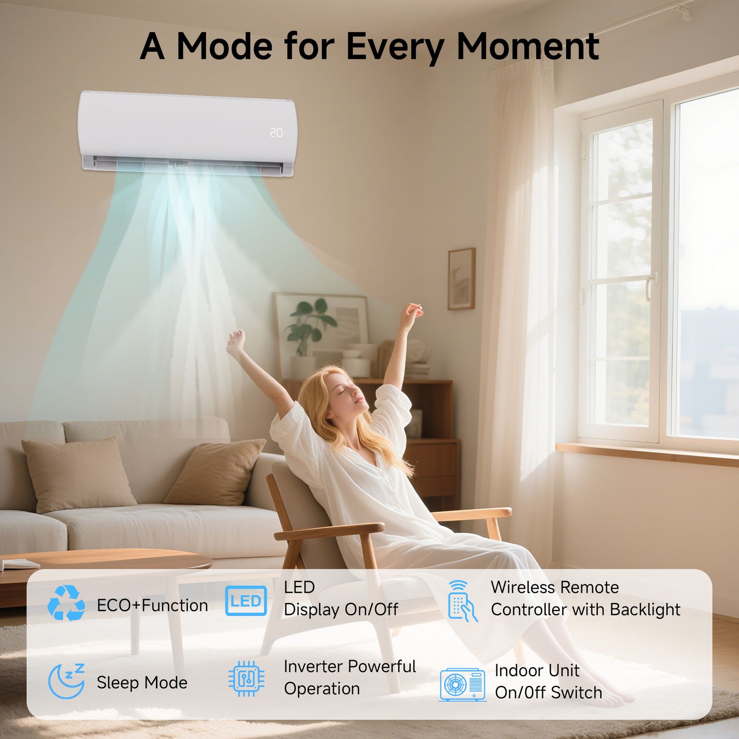 12000BTU Mini Split AC/Heating System, 19 SEER2 115V Energy Saving Air Conditioner Unit Cools Room up to 750 Sq. Ft, Ductless Inverter