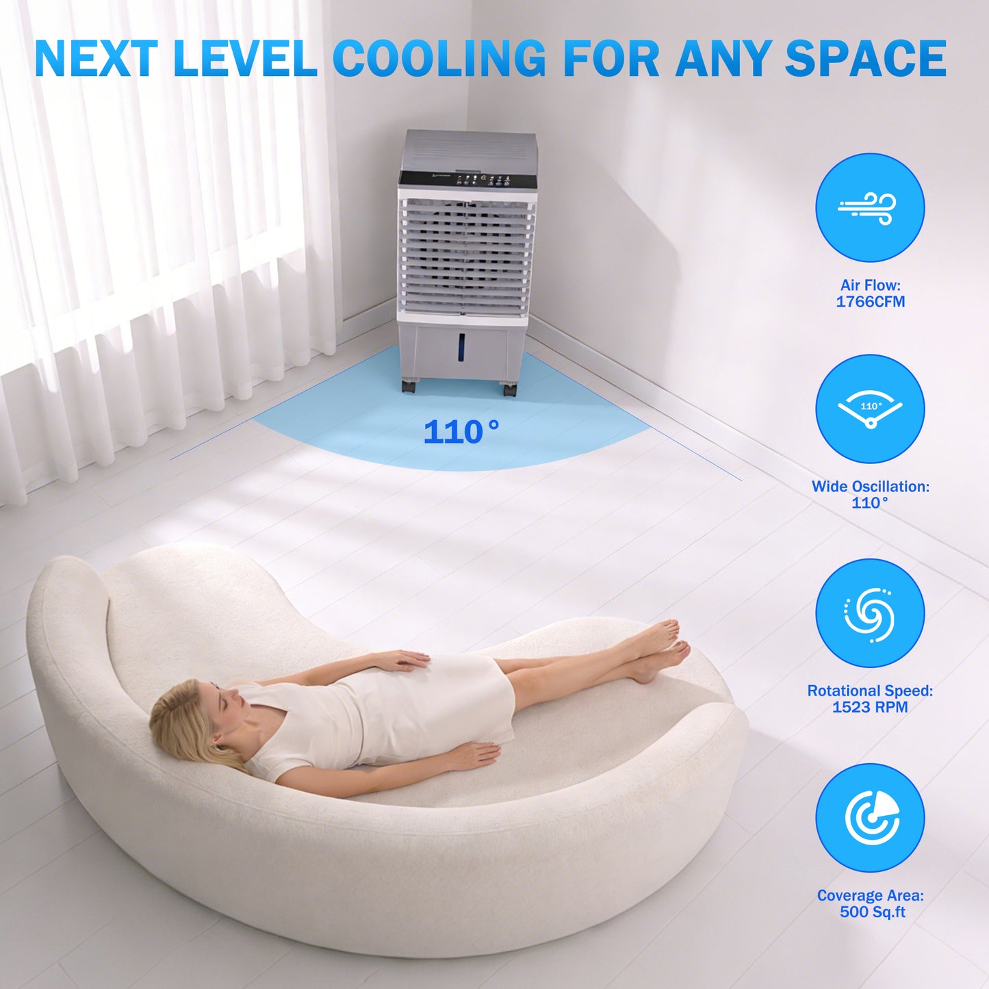 Evaporative Air Cooler, Swamp Cooler 5.3 Gal Portable Air Cooler with Remote, 12H Timer, 3 Speeds