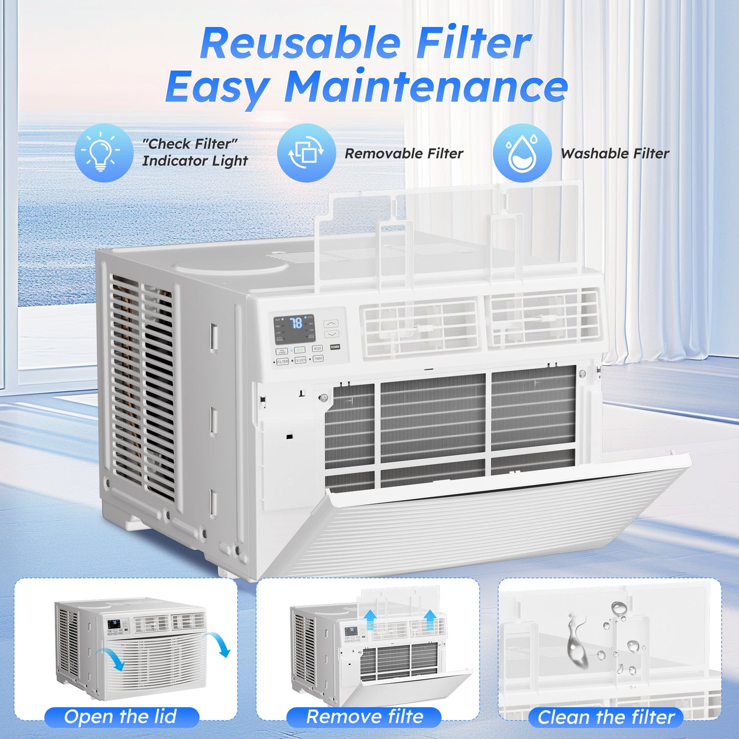 Window Air Conditioner 12000 BTU, Window AC Units up to 550 Sq.ft, Remote, 6 Modes, 24 Timer