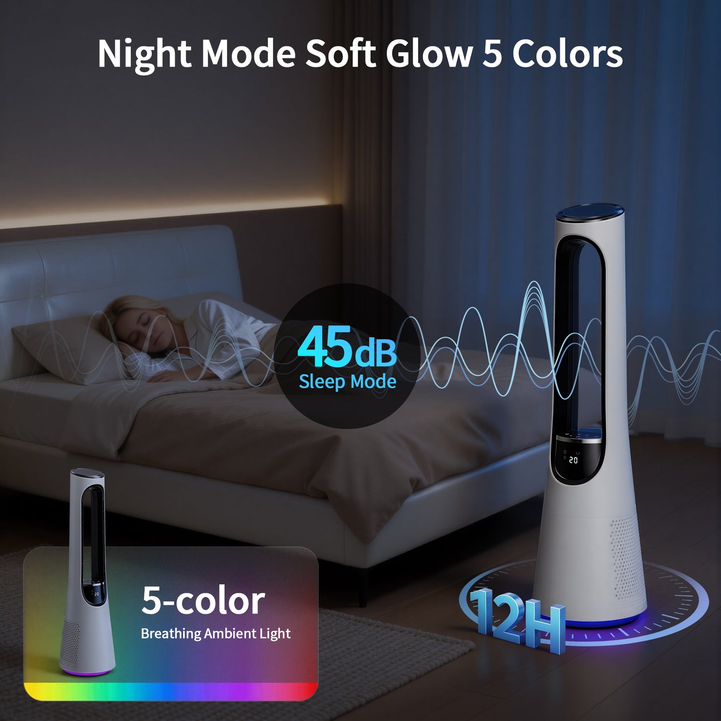 38" Bladeless Tower Fan for Bedroom, Standing Fan 120° Oscillating with Remote, 4 Modes, 20 Speeds for Home, Office