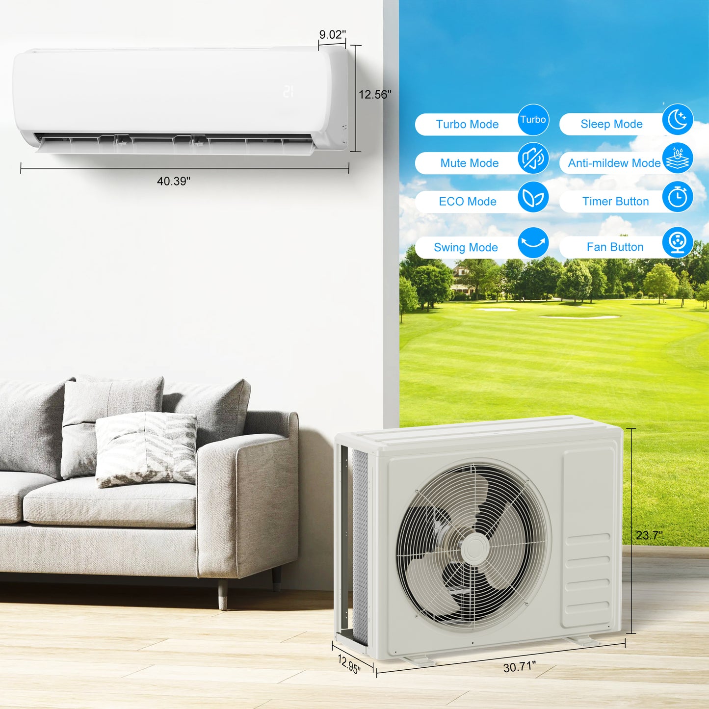 18000 BTU Mini Split AC/Heating System with Inverter, 19 SEER2 230V Energy Saving Ductless Air Conditioner with Heat Pump, Split AC Unit Cools Up to 1250 Sq. Ft