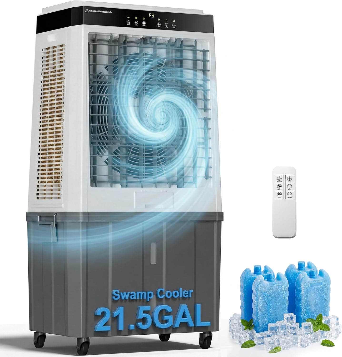 48" Large Swamp Cooler,6288 CFM Evaporative Air Cooler,21.5 Gal Water Tank Portable Air Cooler,120°Oscillation with Remote Control,12H Timer,3 Modes & Wind Speeds for Outdoor Indoor Use,Black