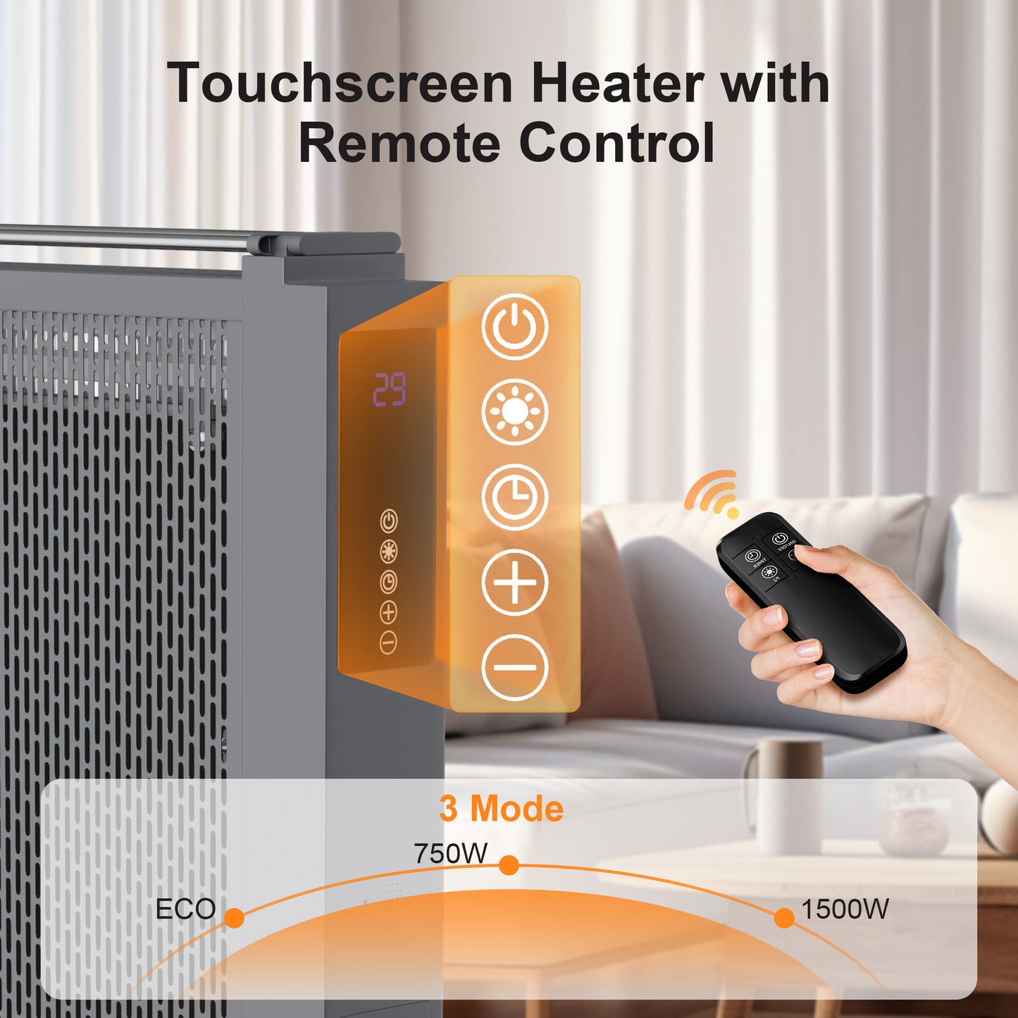 Air Convection Heaters for Indoor Use, 1500W Electric Space Heater Large Room with Thermostat, ECO, Remote, Wheel, 12H Timer, Tip-Over & Overheat Protection
