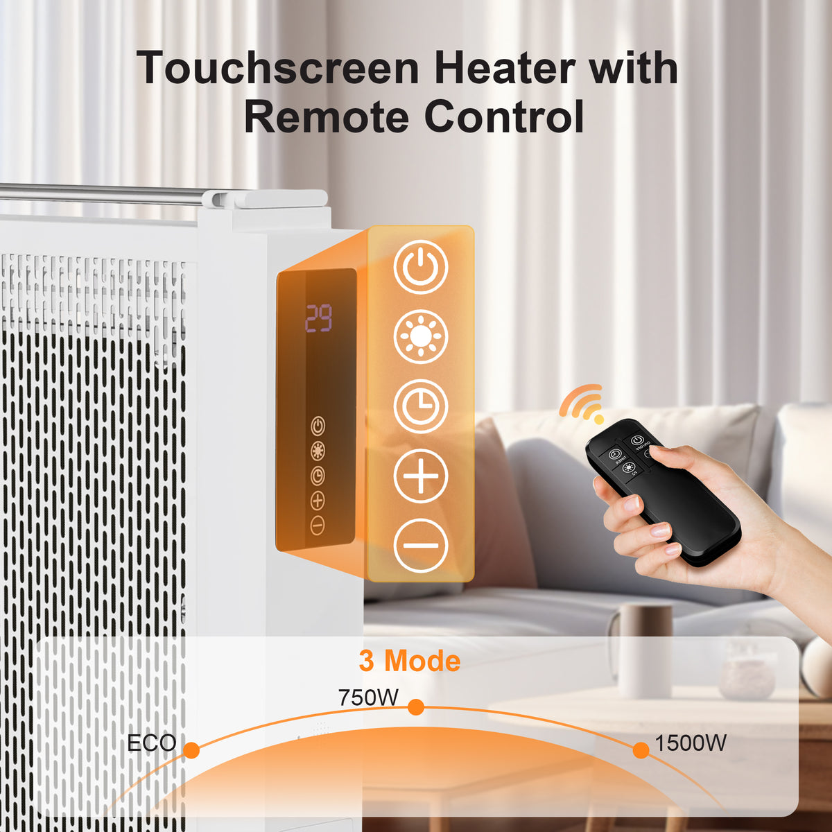 Space Heaters for Indoor Use, 1500W Electric Convection Heater Large Room with Thermostat, ECO, Remote, Wheel, 12H Timer, Tip-Over & Overheat Protection(White)