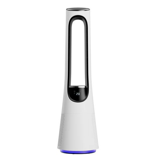 AKIRES 38" Bladeless Tower Fan, Bladeless Fan with 4 Modes, 20 Speeds,120° Oscillating, 5 LED Colors, 12H Timer, Ultra-Quiet DC Motor, Remote Control, Tower Fan for Indoor, Bedroom, Office Pearl White