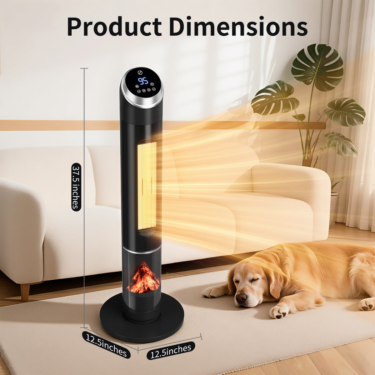 37" 1500W Oscillating Space Heater, 2-in-1 Ceramic Heater & Fan for Year-Round Use, 70° Wide Angle Electric Heater for Office & Bedroom, Fast Heating
