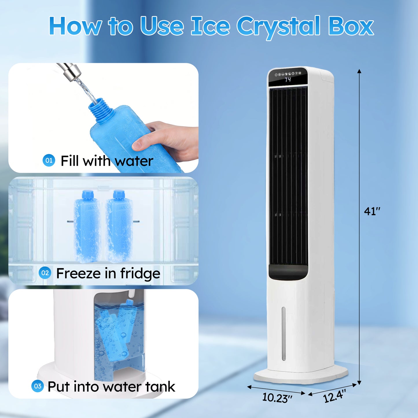 Evaporative Air Cooler 41", Windowless Portable Air Conditioners, Oscillating Fan Portable Air Cooling Unit with Remote, 3 Modes, 12H Timer