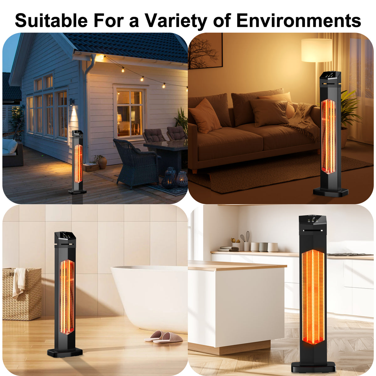 Patio Outdoor Heaters, 37" Infrared Electric Outside Heater 750/1500W with Remote for Backyard, Garage, Large Room, Indoor, Home