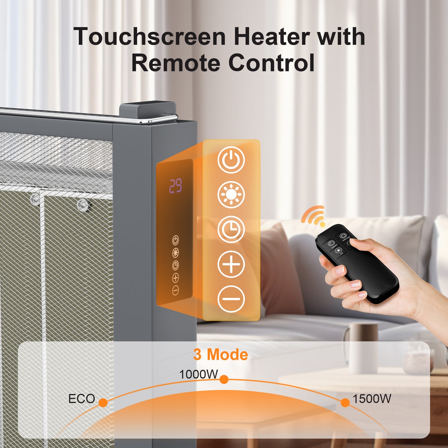 Air Convection Heaters for Indoor Use, Electric Space Heater Large Room Office 1500W with Thermostat, ECO, Remote, Wheel, 12H Timer, Tip-Over & Overheat Protection