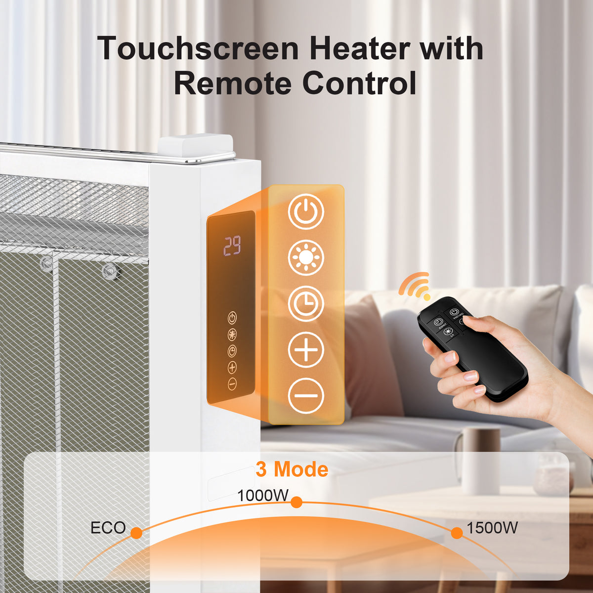 Space Heaters for Indoor Use, 1500W Electric Convection Heater Large Room with Thermostat, ECO, Remote, Wheel, 12H Timer, Tip-Over & Overheat Protection(White)