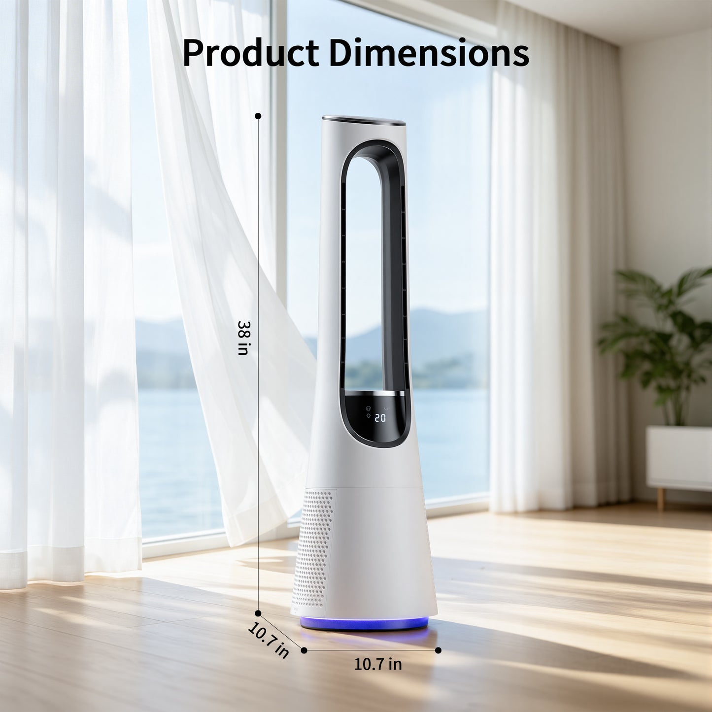 38" Bladeless Tower Fan for Bedroom, Standing Fan 120° Oscillating with Remote, 4 Modes, 20 Speeds for Home, Office