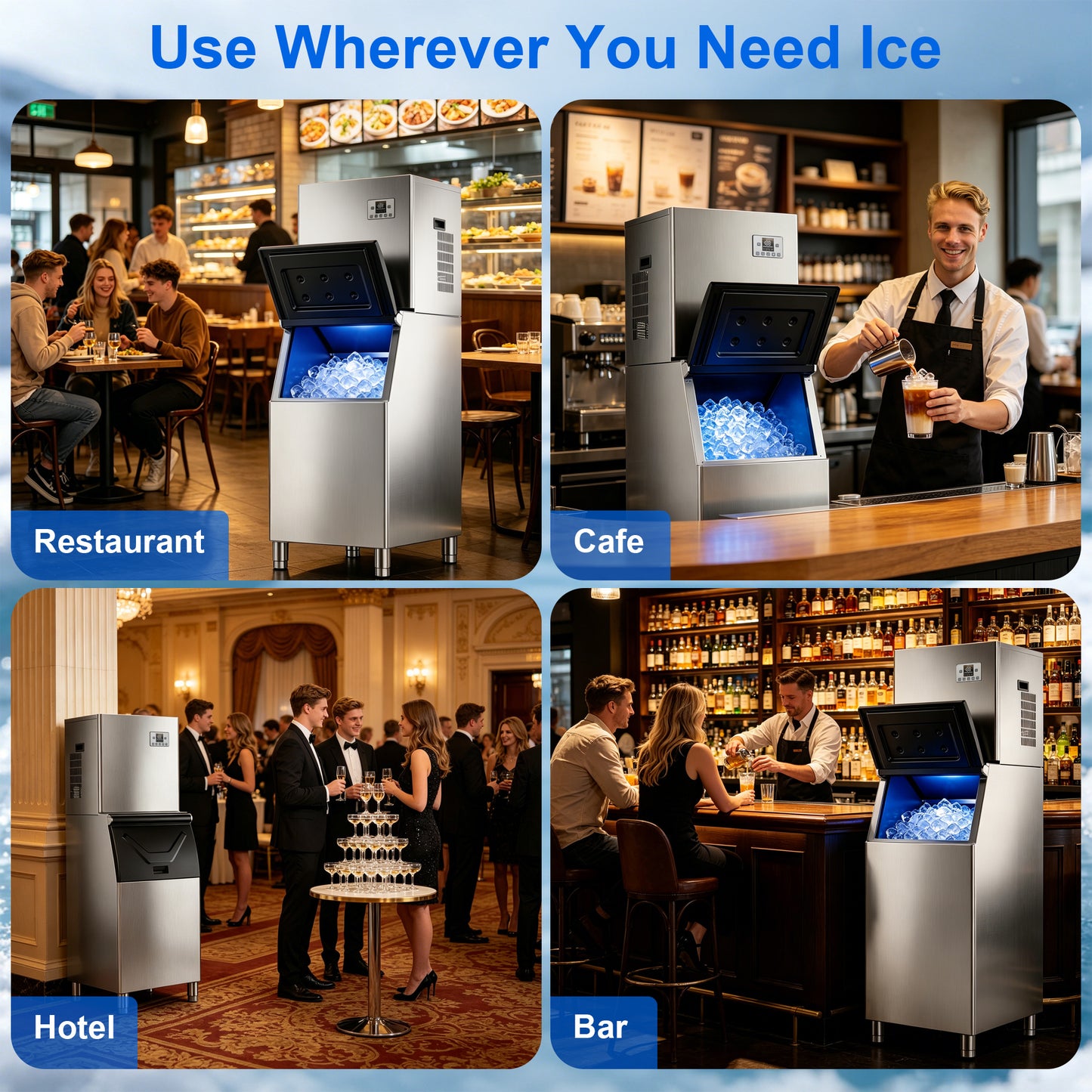 Akires Commercial Ice Maker 450LBS/24H, Storage 220LBS, Industrial Ice Machine, 156 Cubes Every 10-20 Minutes with Self-Cleaning Mode, Low Noise
