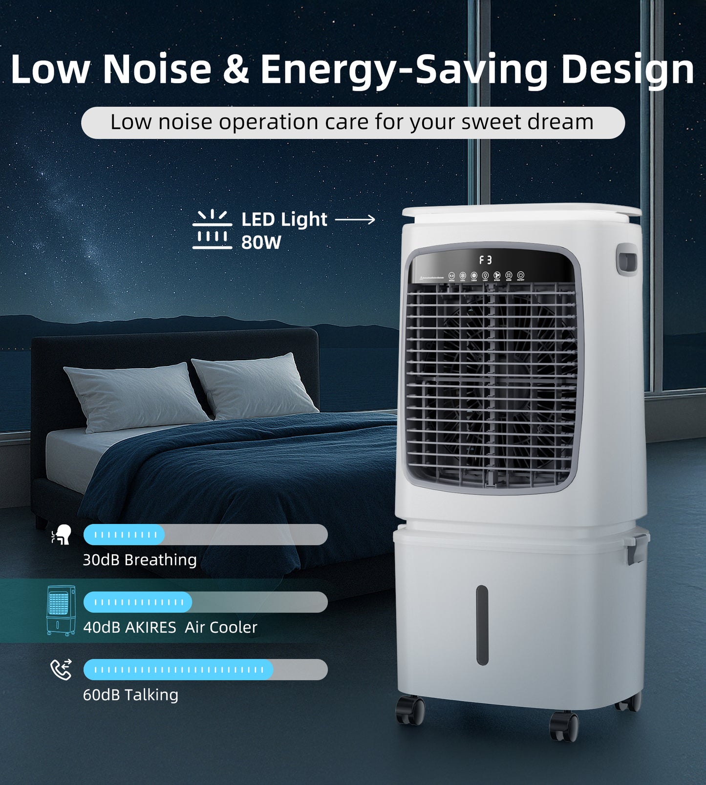 AKIRES 2020CFM Swamp Cooler, Evaporative Cooler for 650Sq.ft of Space, Air Cooler with 7.0-Gal Water Tank,90°Oscillation, 4 Ice Packs,12H Timer, Cooling Fan for Indoor, Outdoor Use