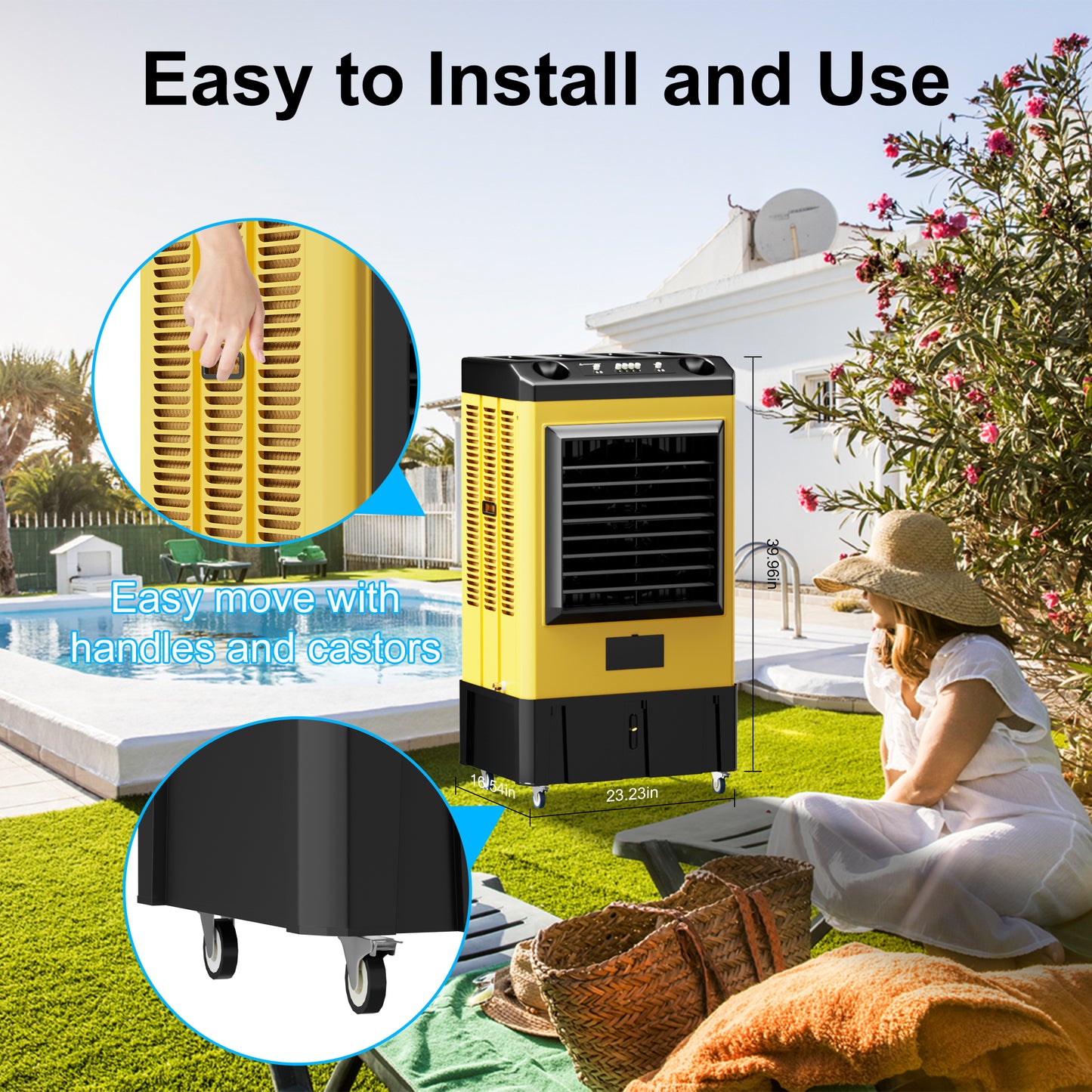 4800CFM Swamp Cooler,40IN Evaporative Air Cooler for 970Sq.ft of Space,Evaporative Cooler with Continuous Auto Fill,10.6-Gal Water Tank,120°Oscillation, Cooling Fan for Indoor