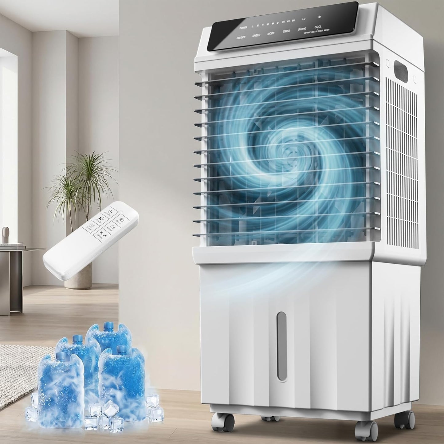 AKIRES 1800CFM Swamp Cooler,Evaporative Air Cooler with Remote Control,Air Cooler with 4-Gal Water Tank, 120°Oscillation,4 Ice Packs,12H Timer, Cooling Fans for Outdoor,Indoor Use,Grey