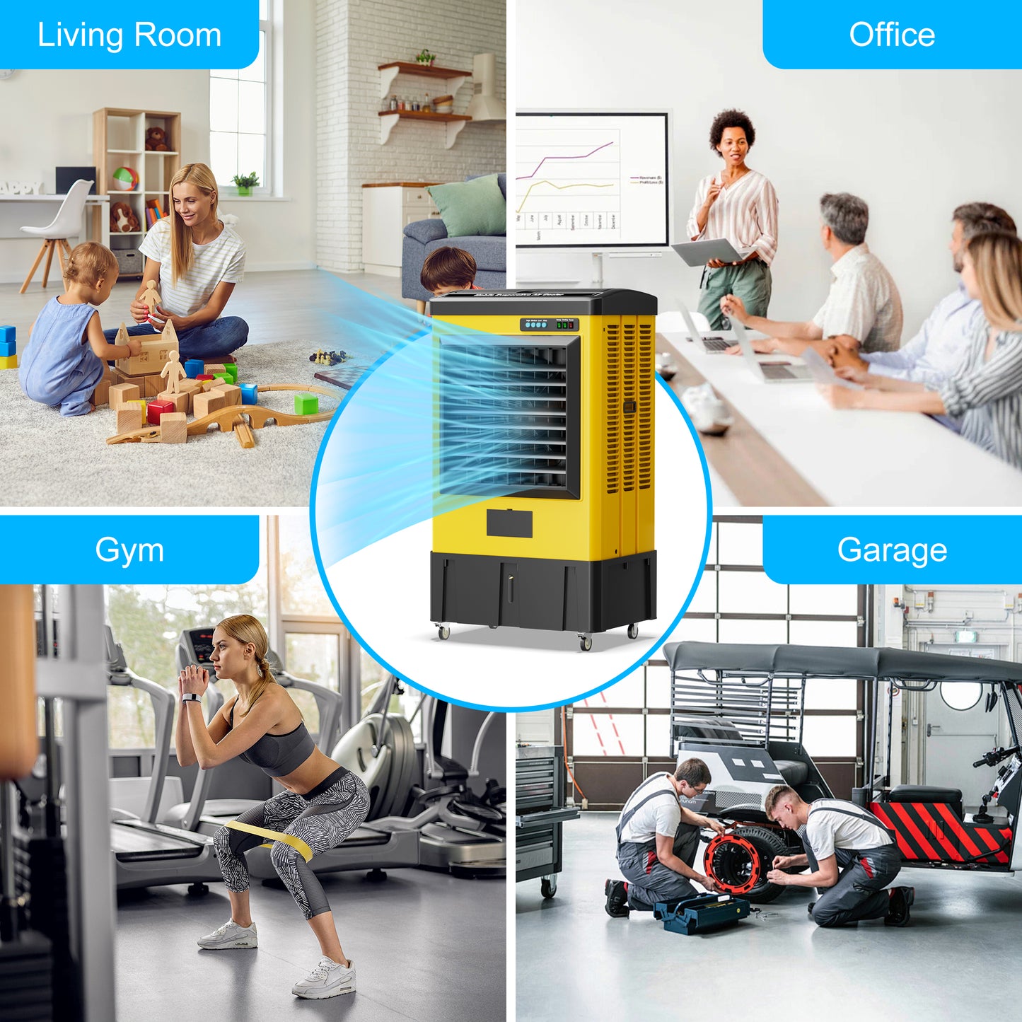 AKIRES 4800CFM Swamp Cooler,Evaporative Air Cooler for 970Sq.ft of Space,with Continuous Auto Fill,10-Gal Water Tank,120°Oscillation,3 Ice Packs,Cooling Fan for Outdoor,IndoorYellow(38IN )