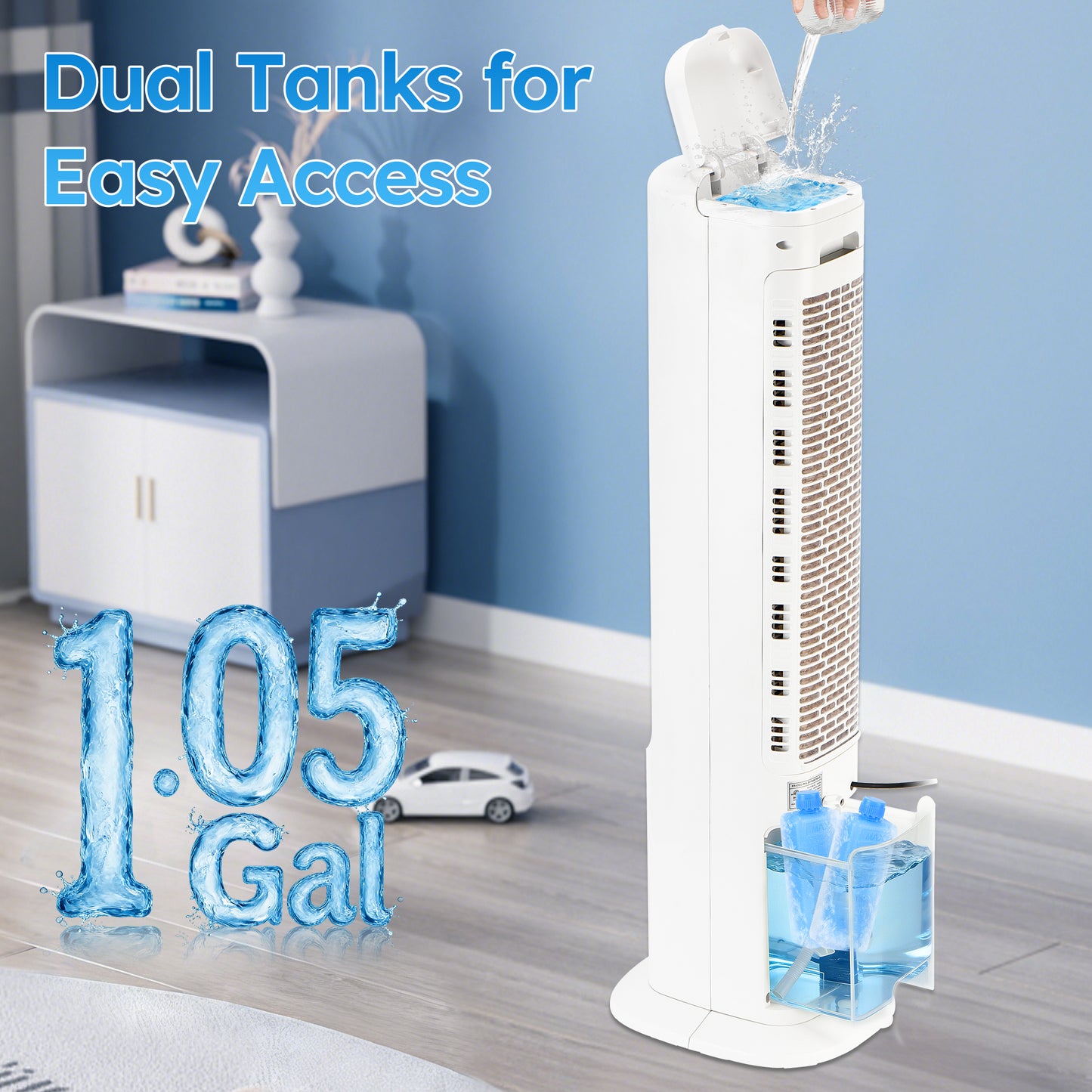 Evaporative Air Cooler 41", Windowless Portable Air Conditioners, Oscillating Fan Portable Air Cooling Unit with Remote, 3 Modes, 12H Timer