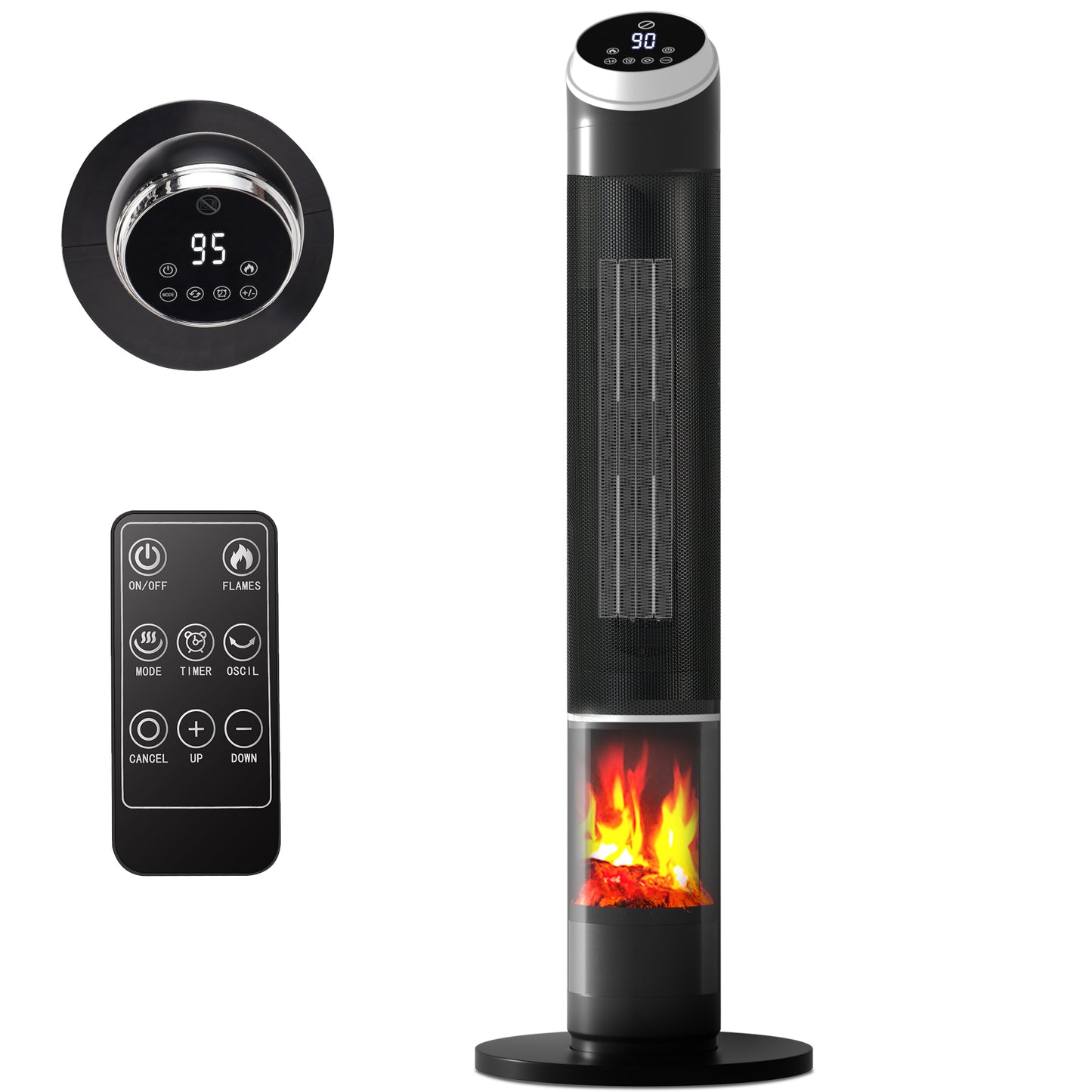 38in Large Floor Portable Electric Heaters For Indoor Use,1500w Tower Space Heater,70°Oscillating Ptc Ceramic Heater With Thermostat, Remote Control,24h Timer For Bedroom