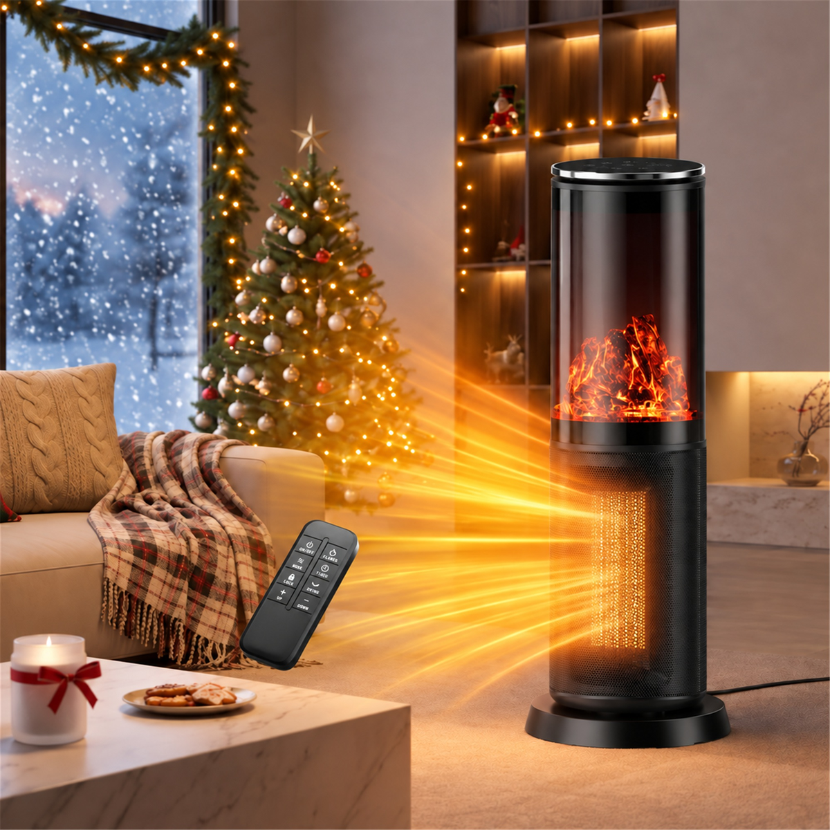 Space Heater, Electric Heaters for Indoor Use, Bedroom, Office with Remote, 24H Timer, ECO, Overheating & Tip-Over Protection