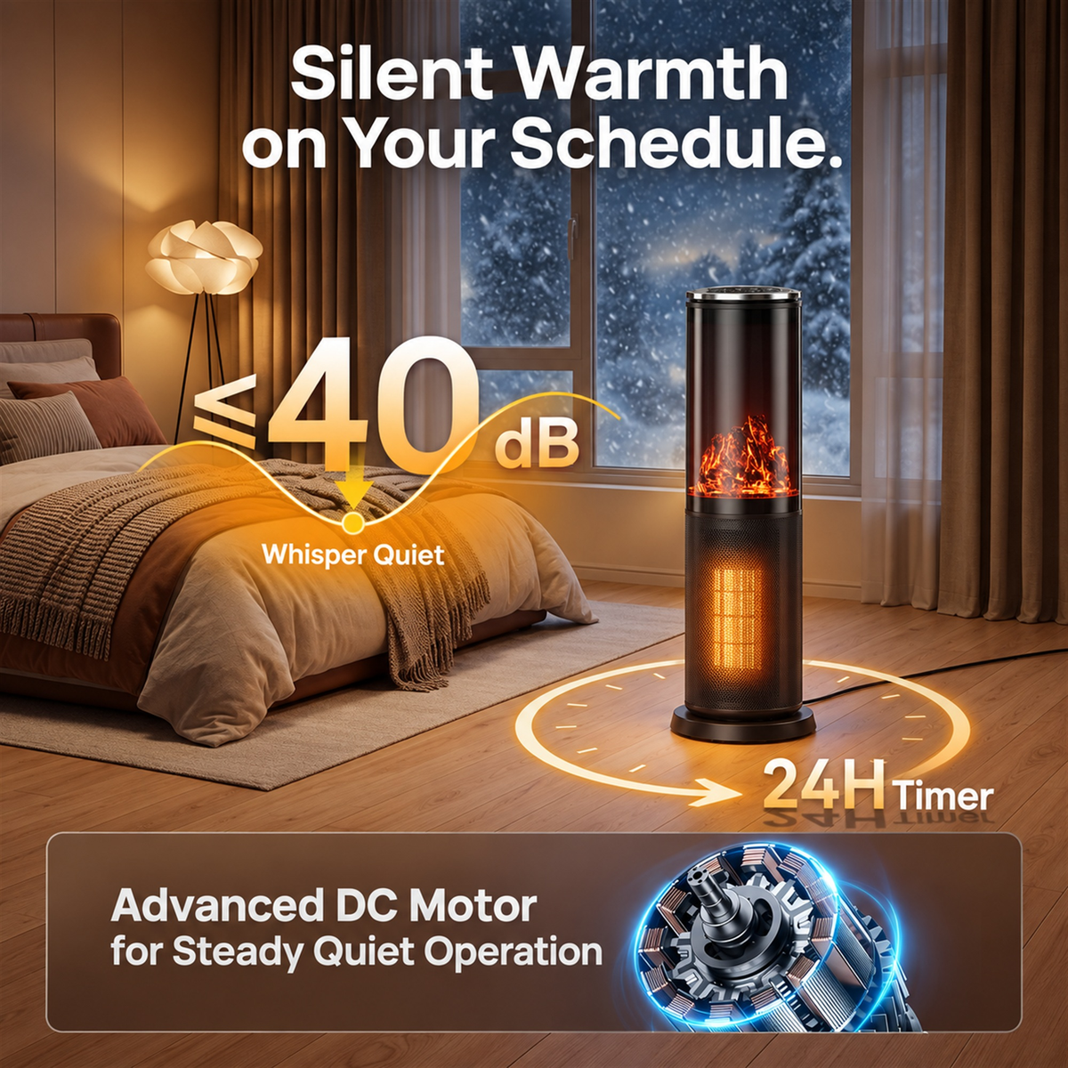 Space Heater, Electric Heaters for Indoor Use, Bedroom, Office with Remote, 24H Timer, ECO, Overheating & Tip-Over Protection