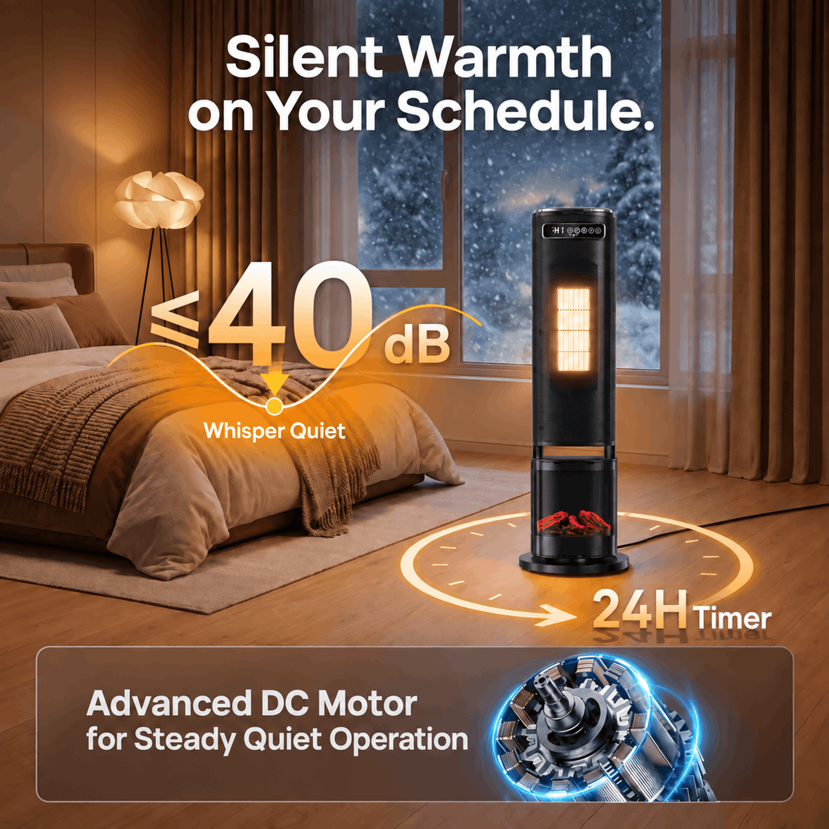 Space Heater for Indoor Use, 1500W Electric Heater with Remote, Timer, ECO, Safety Protection for Large Bedroom, Living Room