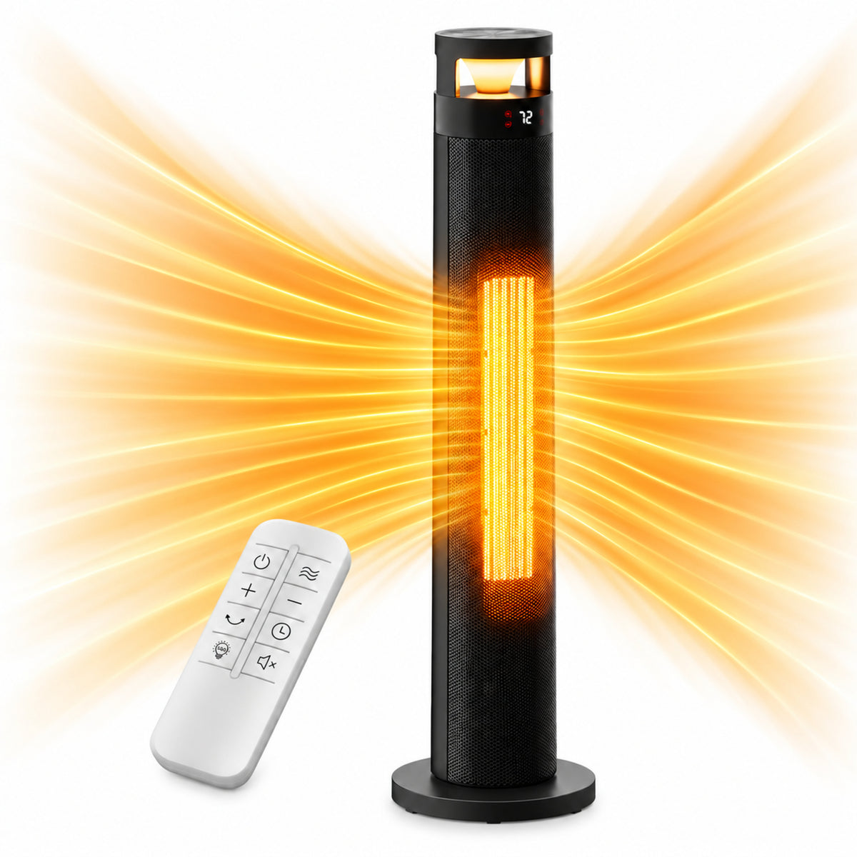 34" Space Heater for Indoor Use, 1500W Electric Heater with Remote, Timer, ECO, 450 Sq ft, Safety Protection for Large Bedroom, Living Room (Black)