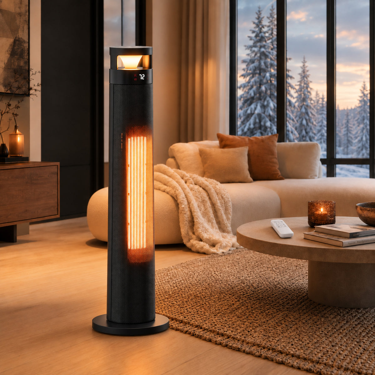 34" Space Heater for Indoor Use, 1500W Electric Heater with Remote, Timer, ECO, 450 Sq ft, Safety Protection for Large Bedroom, Living Room (Black)