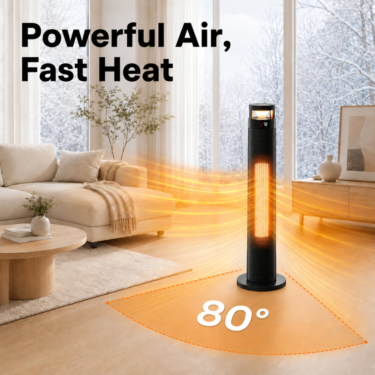 34" Space Heater for Indoor Use, 1500W Electric Heater with Remote, Timer, ECO, 450 Sq ft, Safety Protection for Large Bedroom, Living Room (Black)