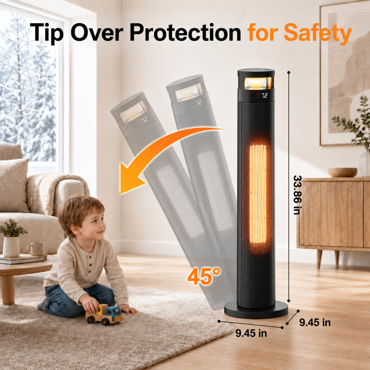 34" Space Heater for Indoor Use, 1500W Electric Heater with Remote, Timer, ECO, 450 Sq ft, Safety Protection for Large Bedroom, Living Room (Black)