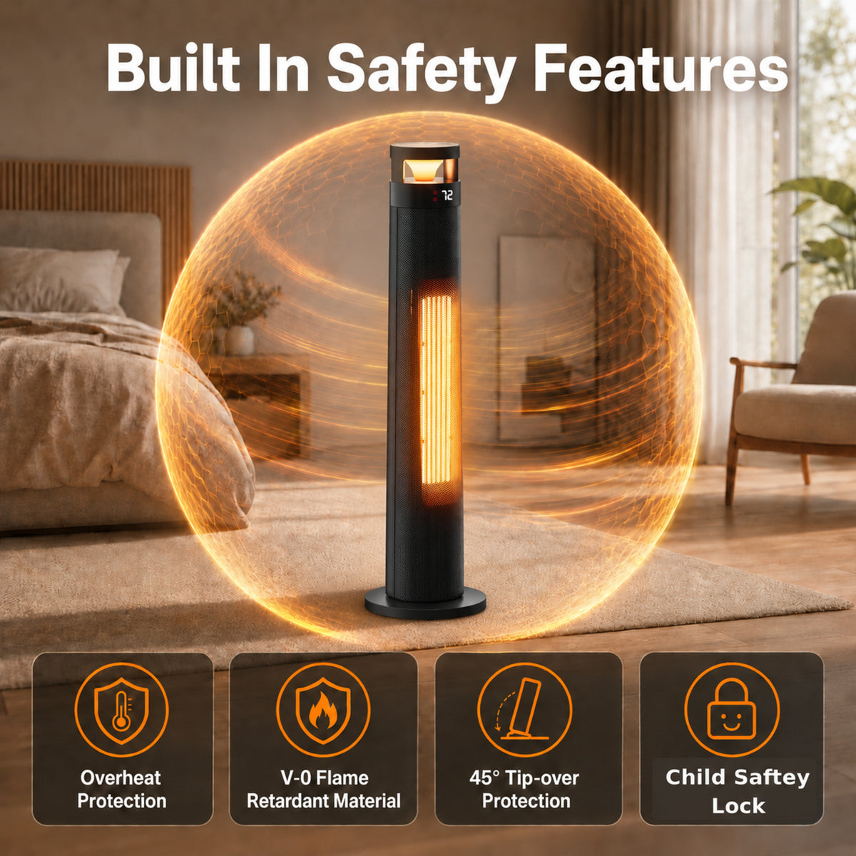 34" Space Heater for Indoor Use, 1500W Electric Heater with Remote, Timer, ECO, 450 Sq ft, Safety Protection for Large Bedroom, Living Room (Black)