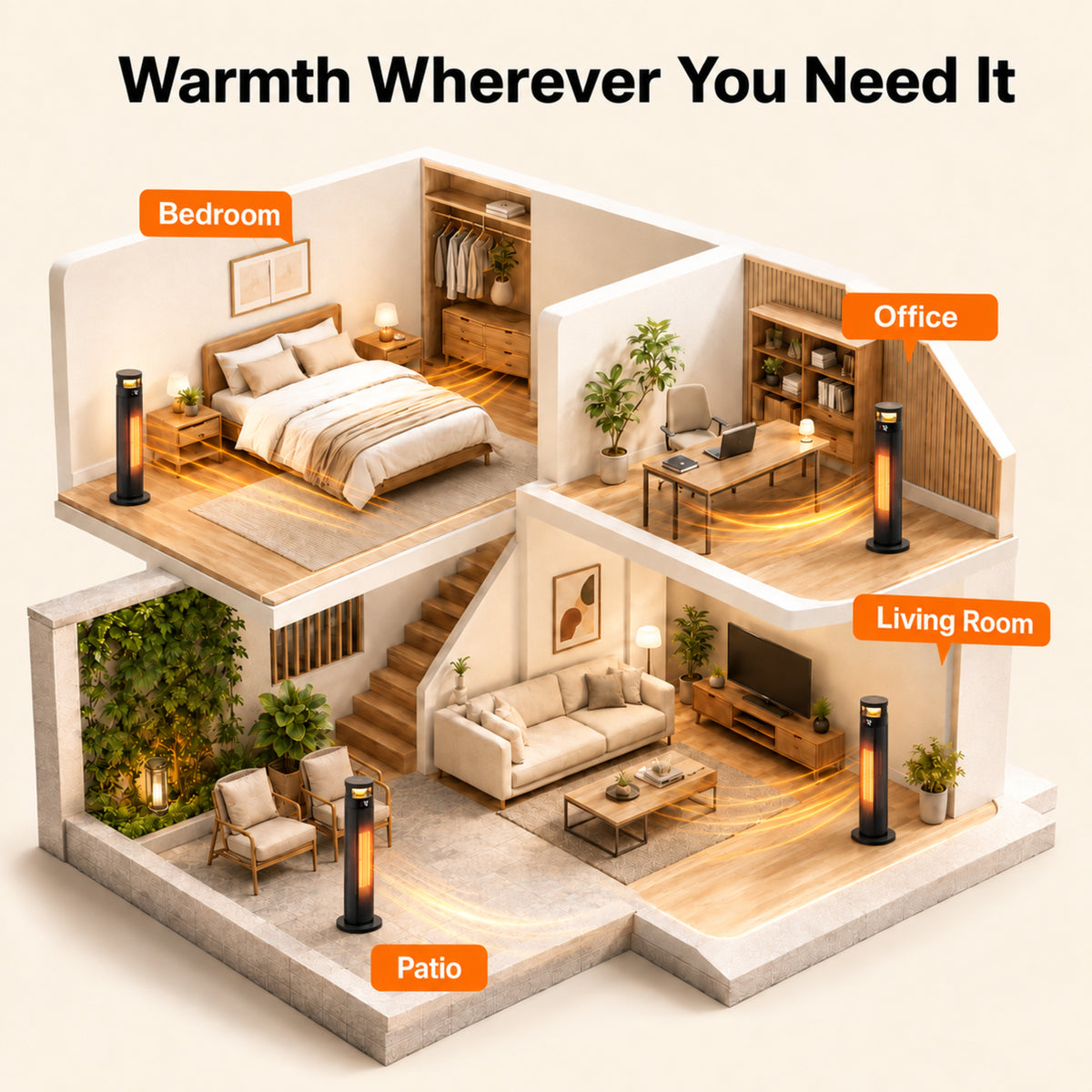 34" Space Heater for Indoor Use, 1500W Electric Heater with Remote, Timer, ECO, 450 Sq ft, Safety Protection for Large Bedroom, Living Room (Black)