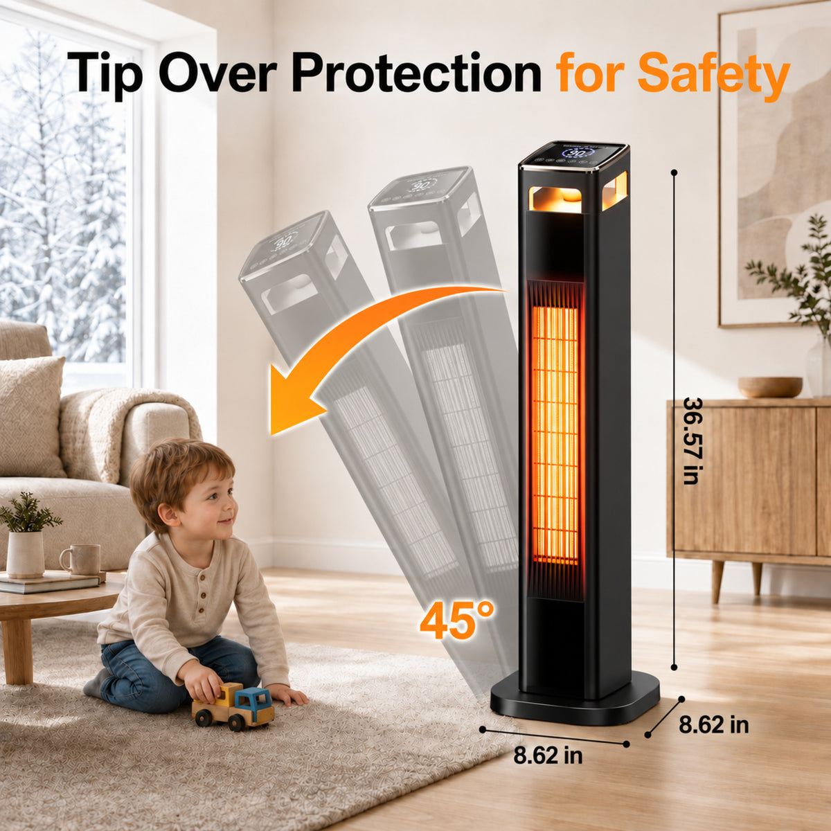 Space Heater for Indoor Use, 37" Electric Heater 1500W with Remote, Timer, ECO Mode, Safety Protection for Bedroom, Living Room